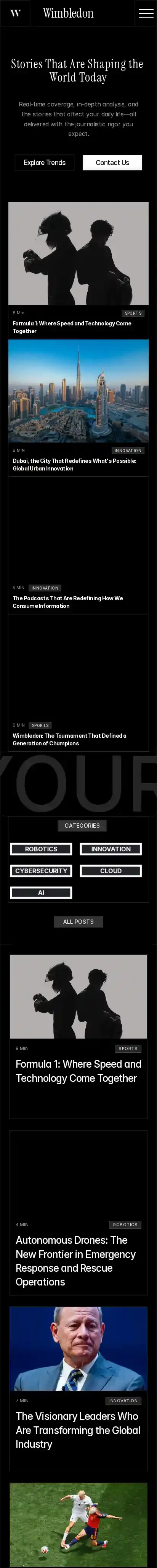 Wimbledon home page on mobile