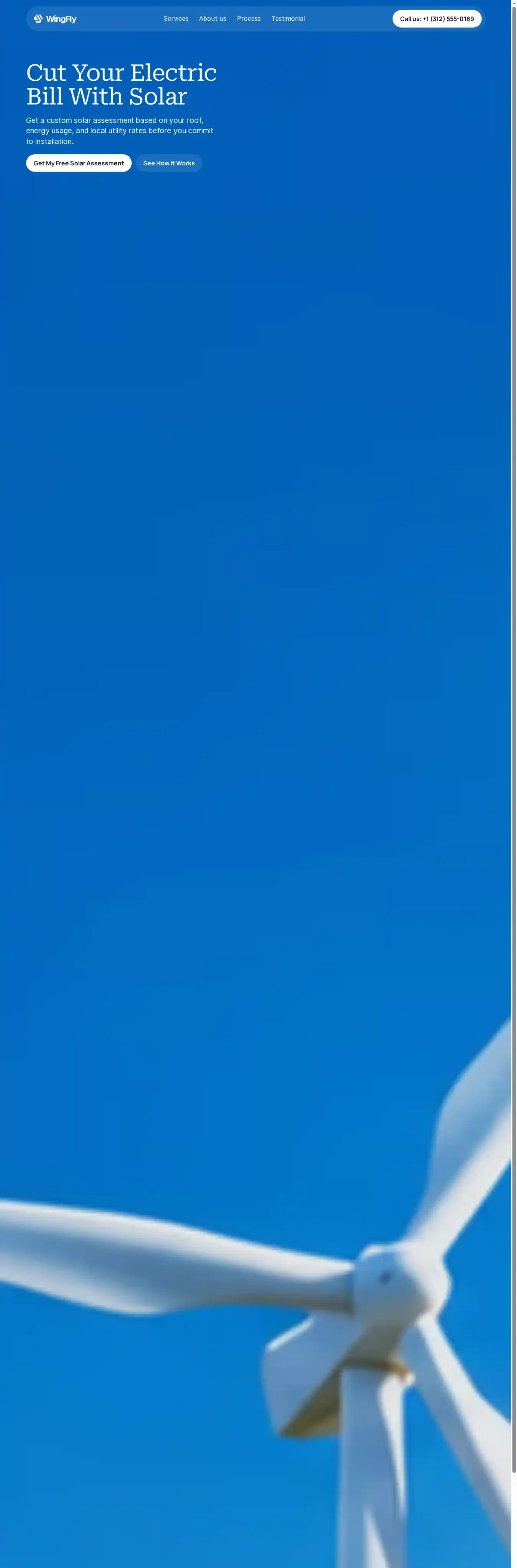 WingFly Solar Green home page on desktop