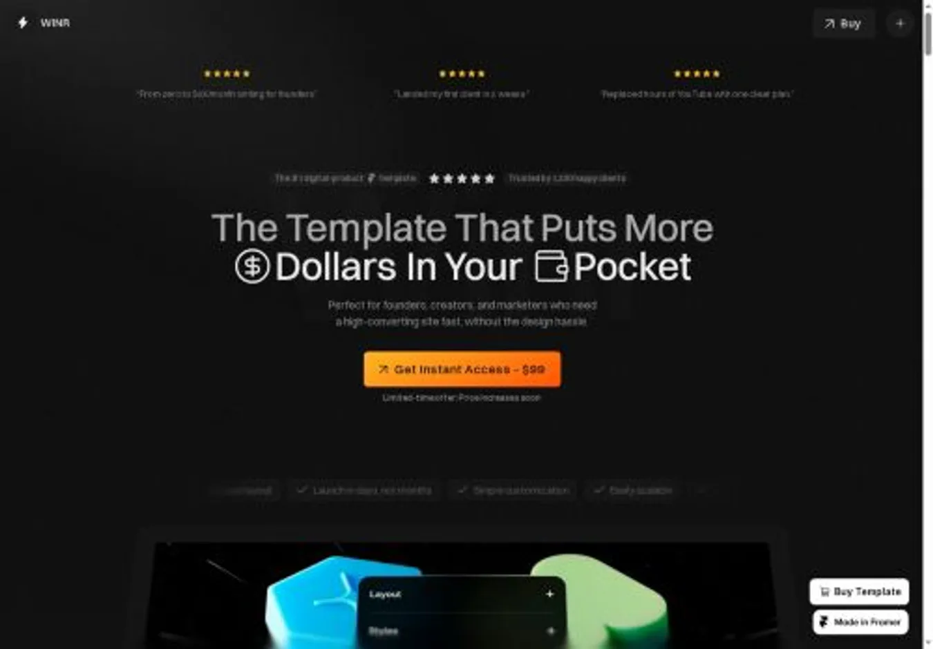 Winr home page on desktop