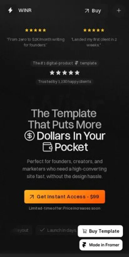 Winr home page on mobile