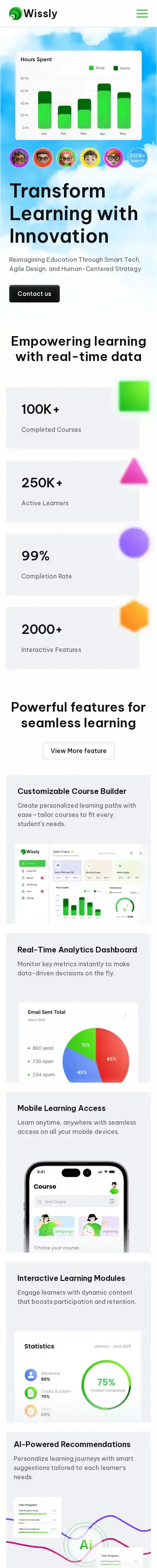 Wissly home page on mobile