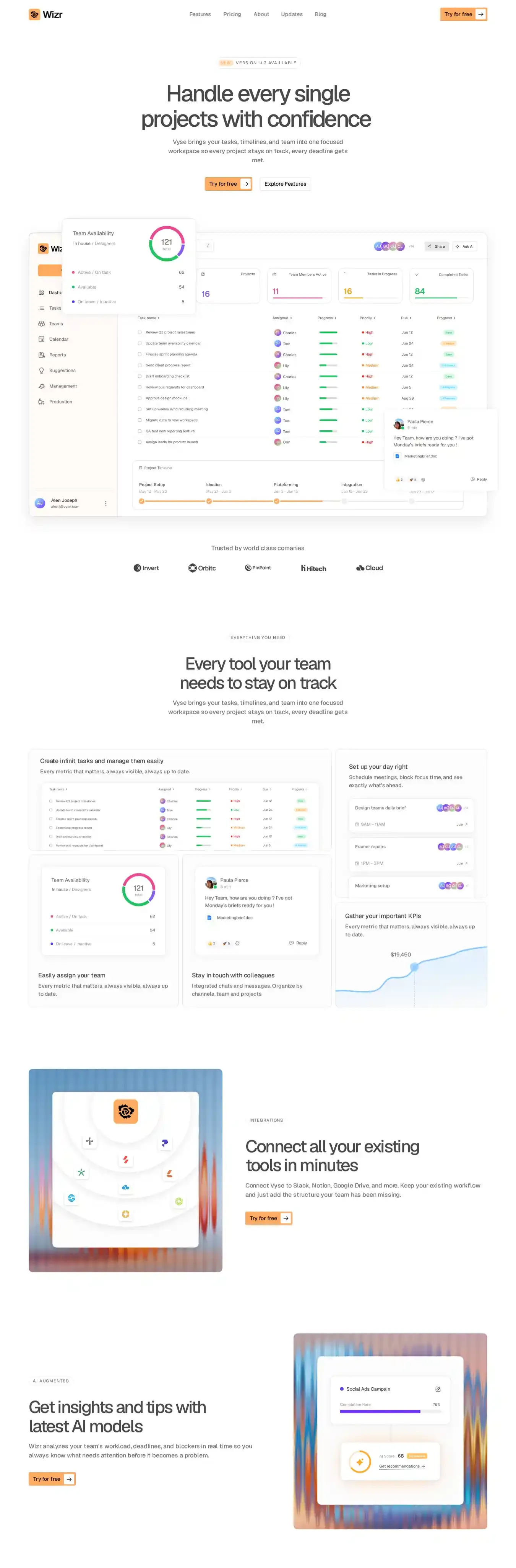 Wizr home page on desktop