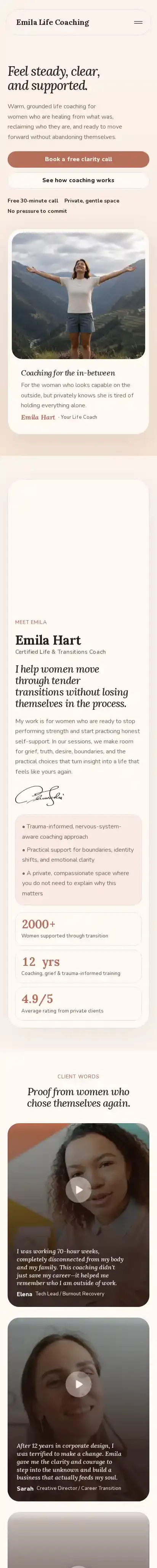 women life coaches home page on mobile