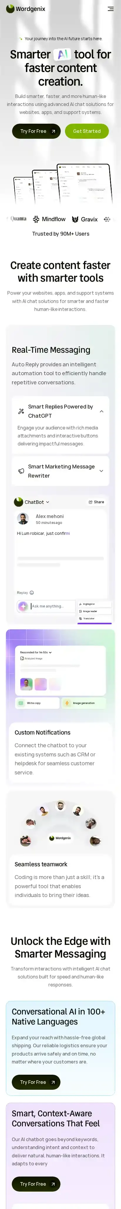 Wordgenix home page on mobile
