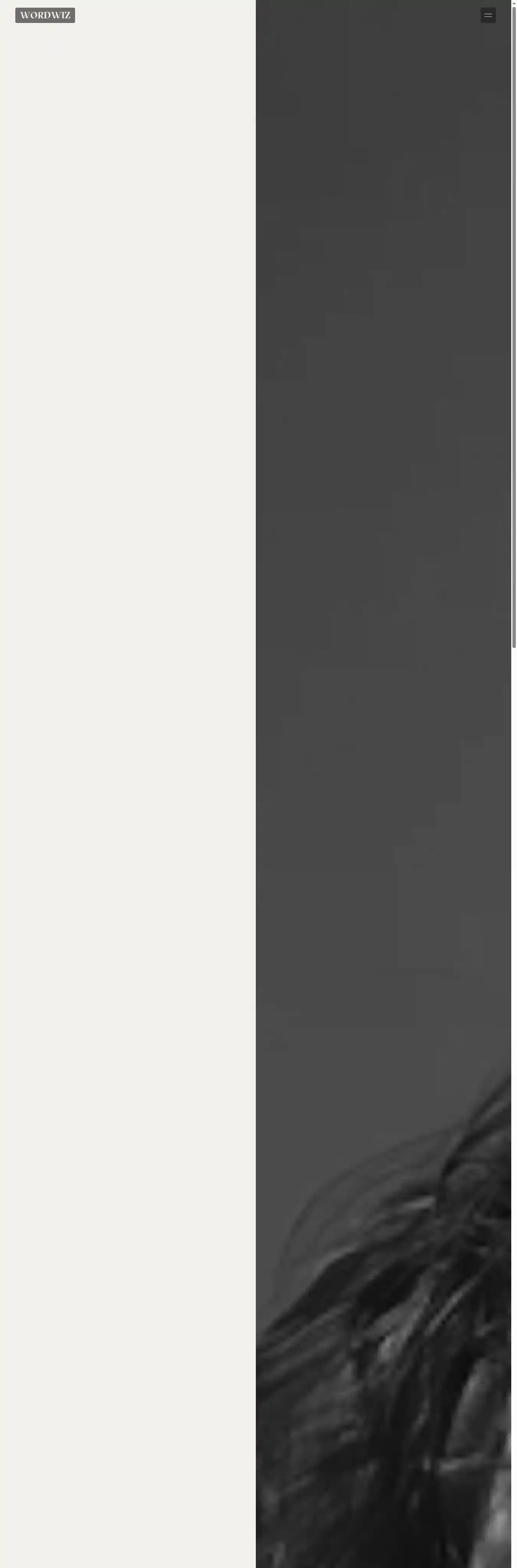 WordWiz home page on desktop