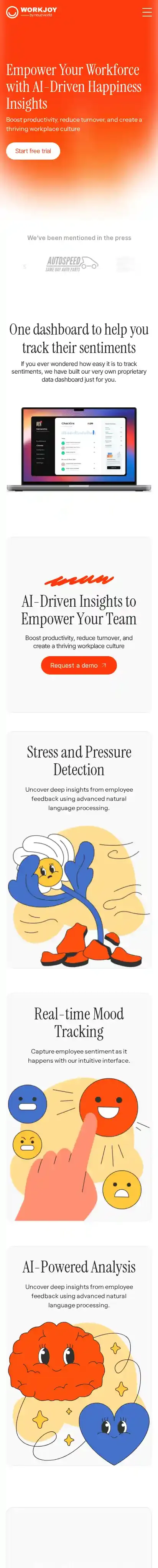 Work Joy home page on mobile