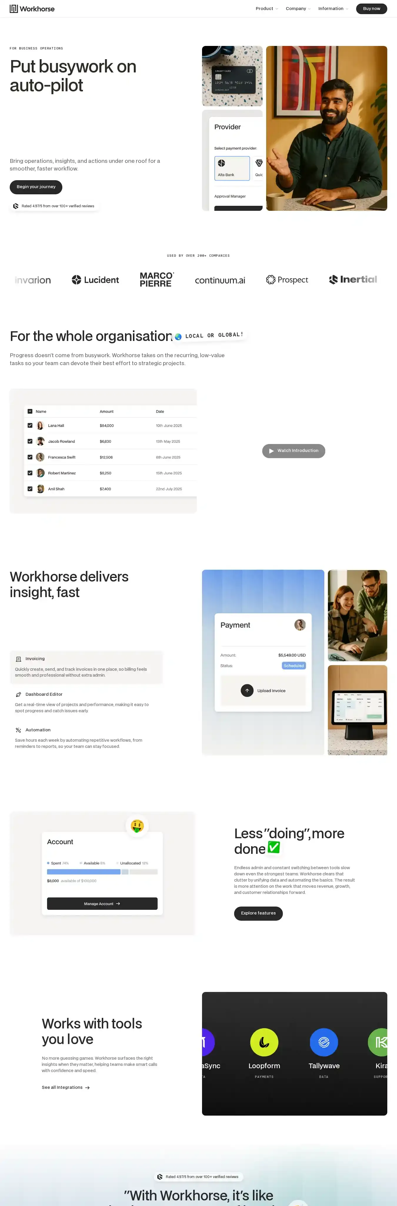 Workhorse home page on desktop