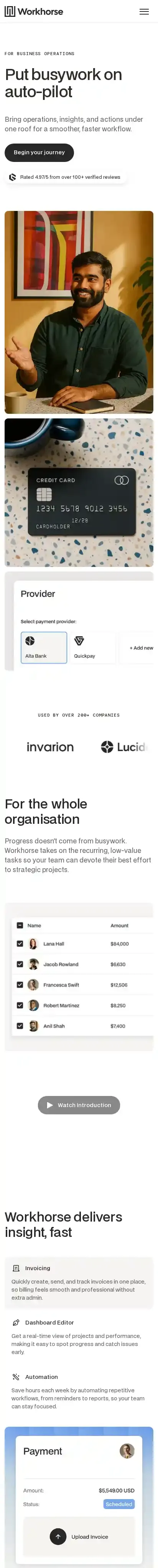 Workhorse home page on mobile