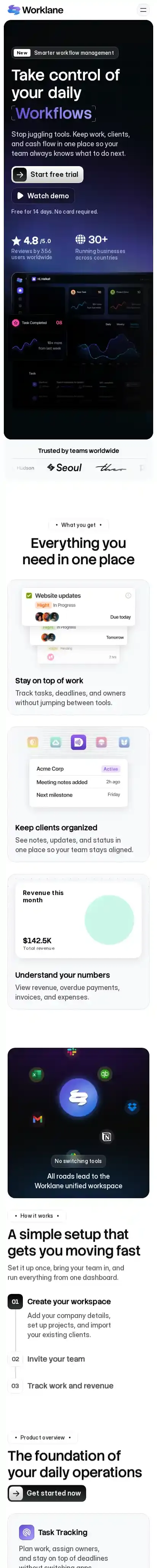 Worklane home page on mobile