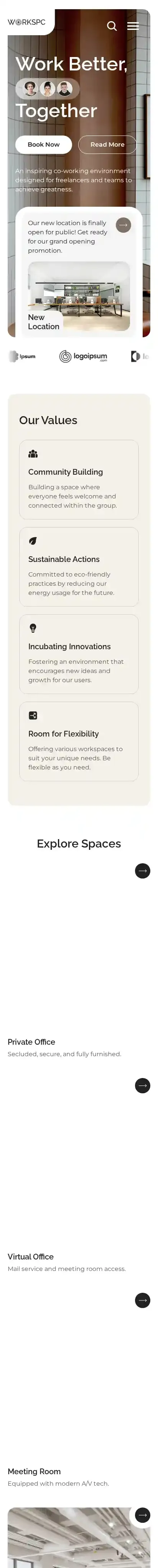 WorkScape home page on mobile