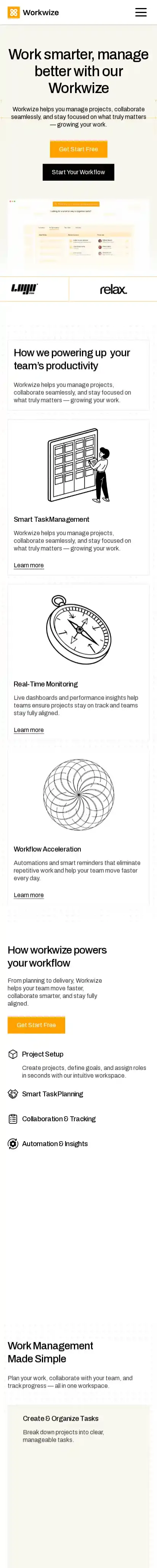 Workwize home page on mobile