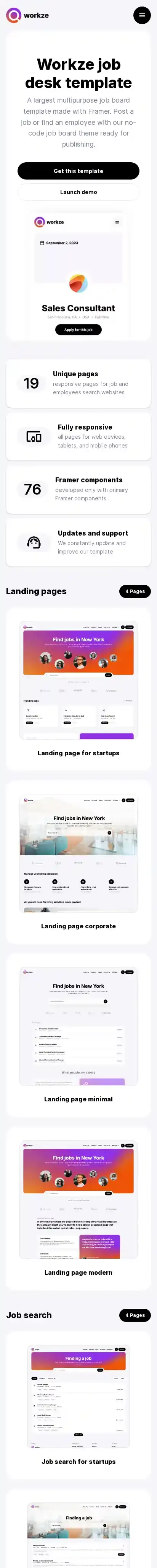 Workze home page on mobile