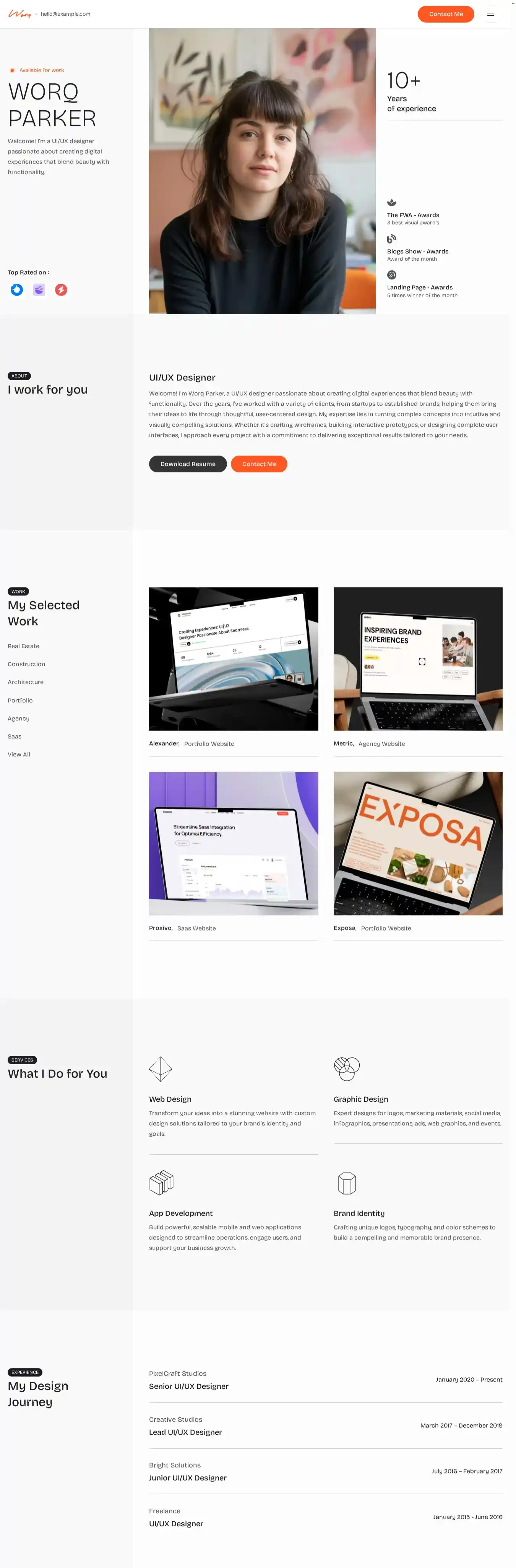 Worq home page on desktop