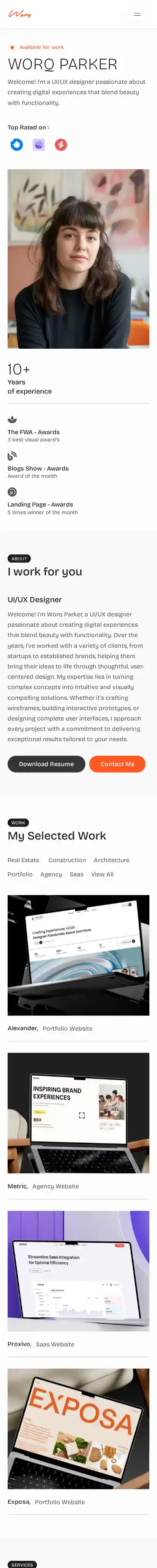 Worq home page on mobile