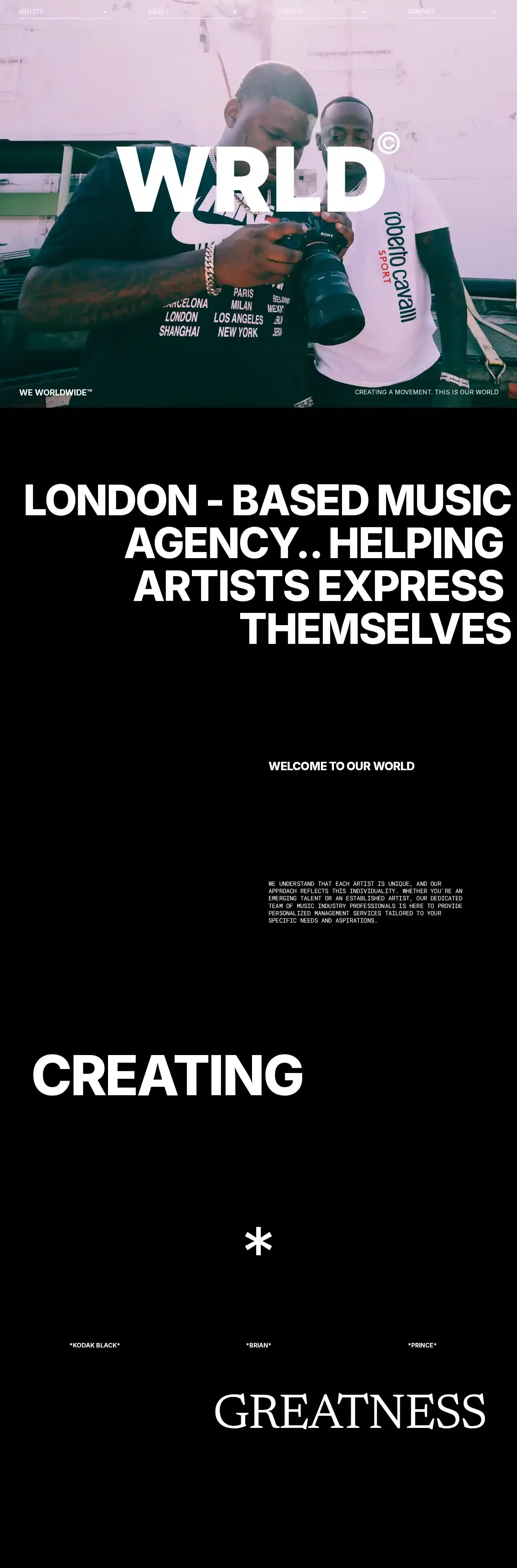 WRLD home page on desktop