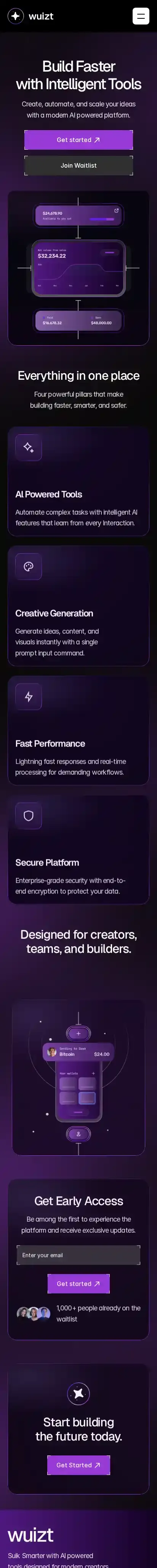 Wuizt home page on mobile