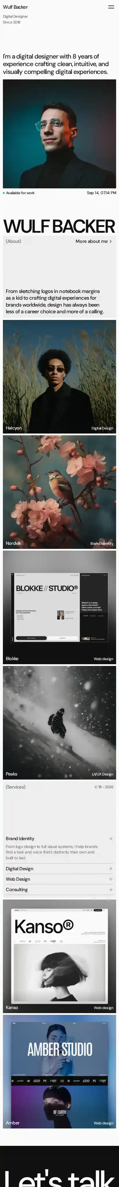 Wulf home page on mobile