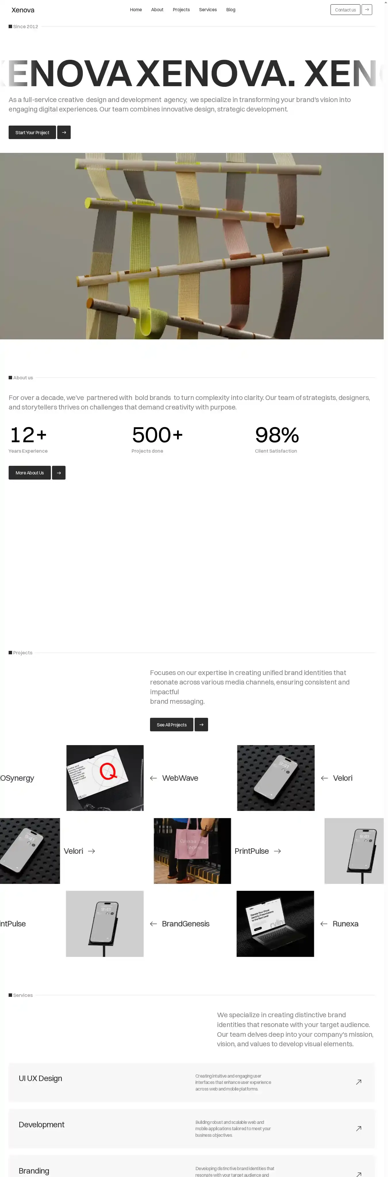 Xenovaa home page on desktop