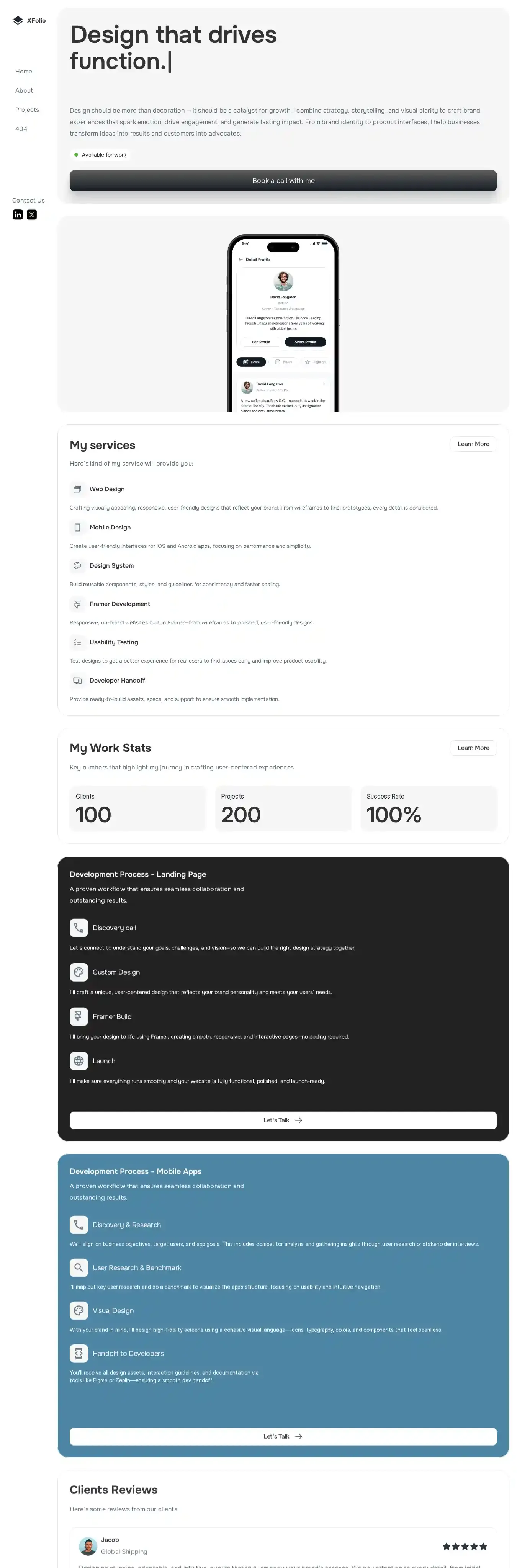 XFolio home page on desktop