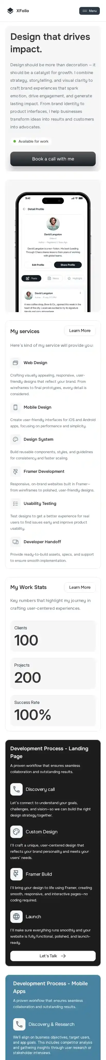 XFolio home page on mobile