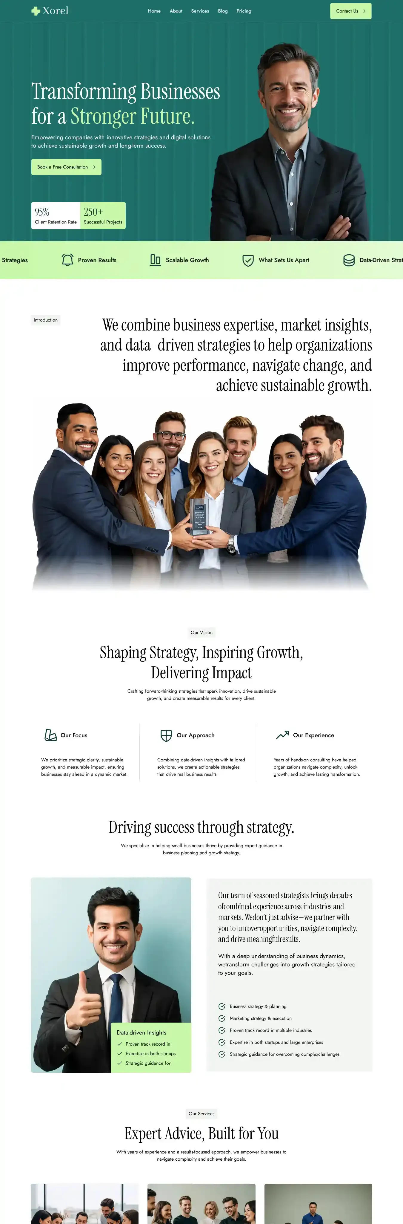 Xorel home page on desktop