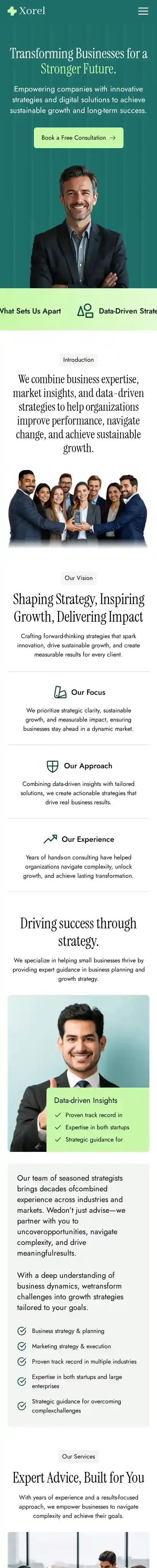 Xorel home page on mobile