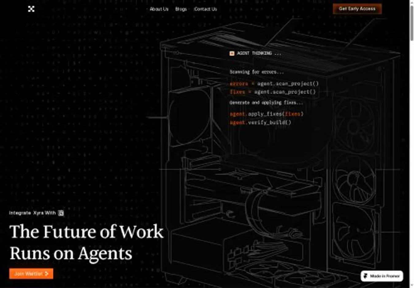 Xyra home page on desktop