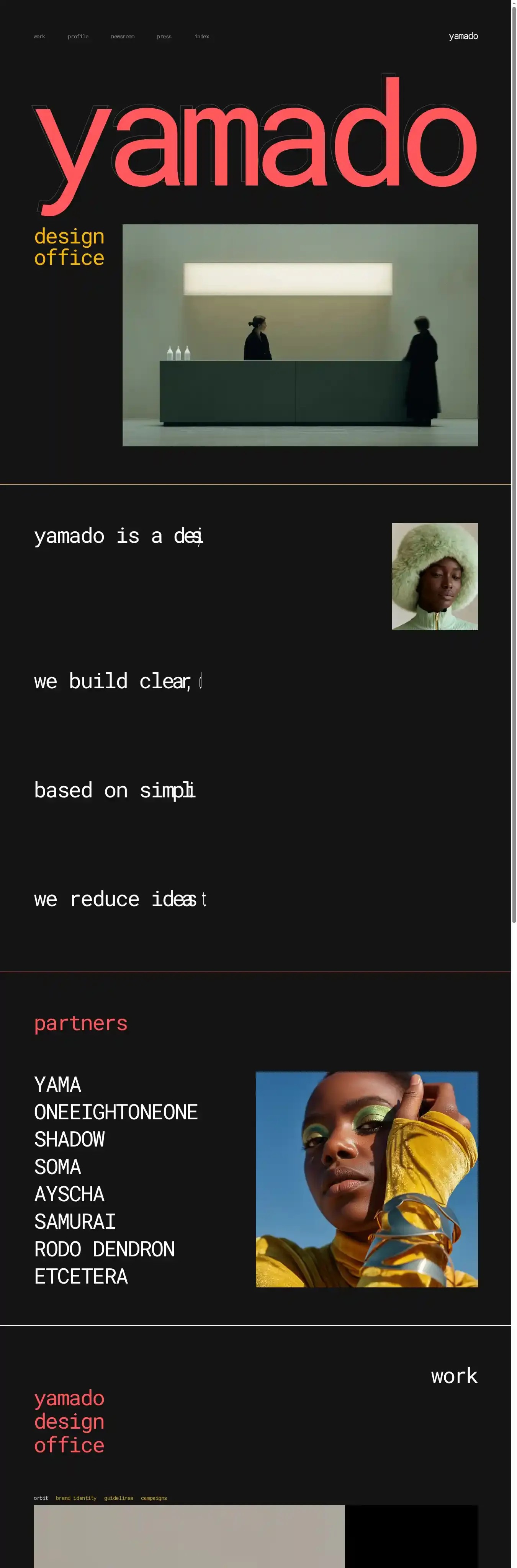 YAMADO Design office home page on desktop