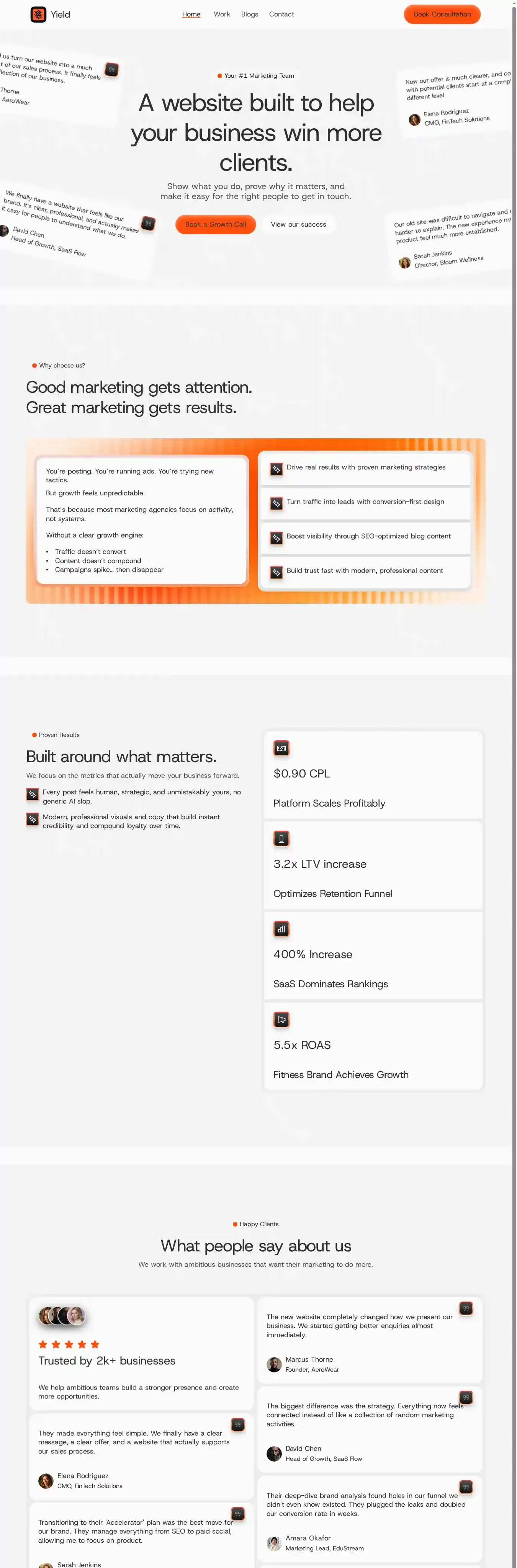 YieldInc home page on desktop