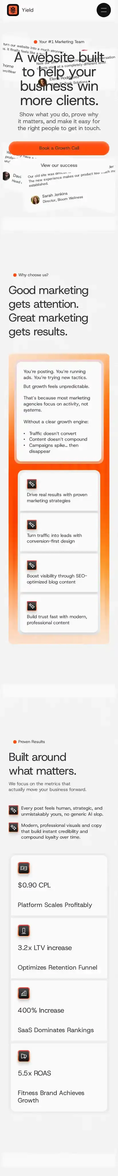 YieldInc home page on mobile