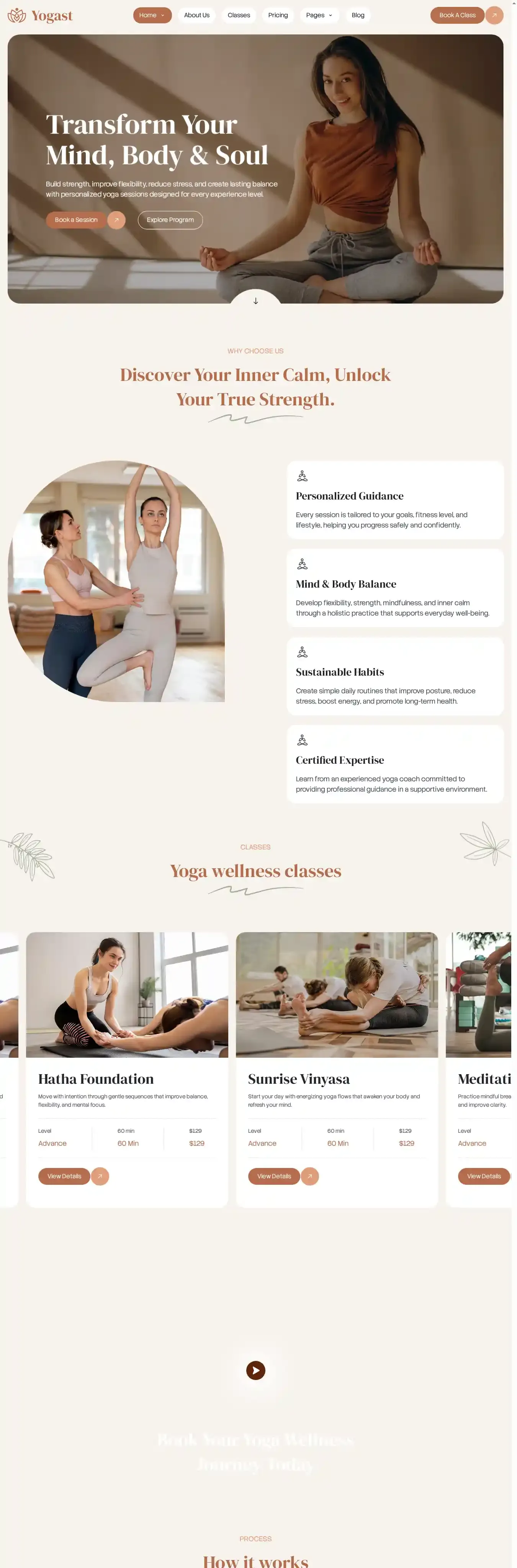 Yoga Coach home page on desktop