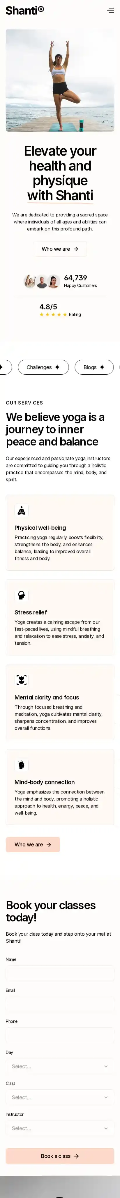 Yoga Zen home page on mobile