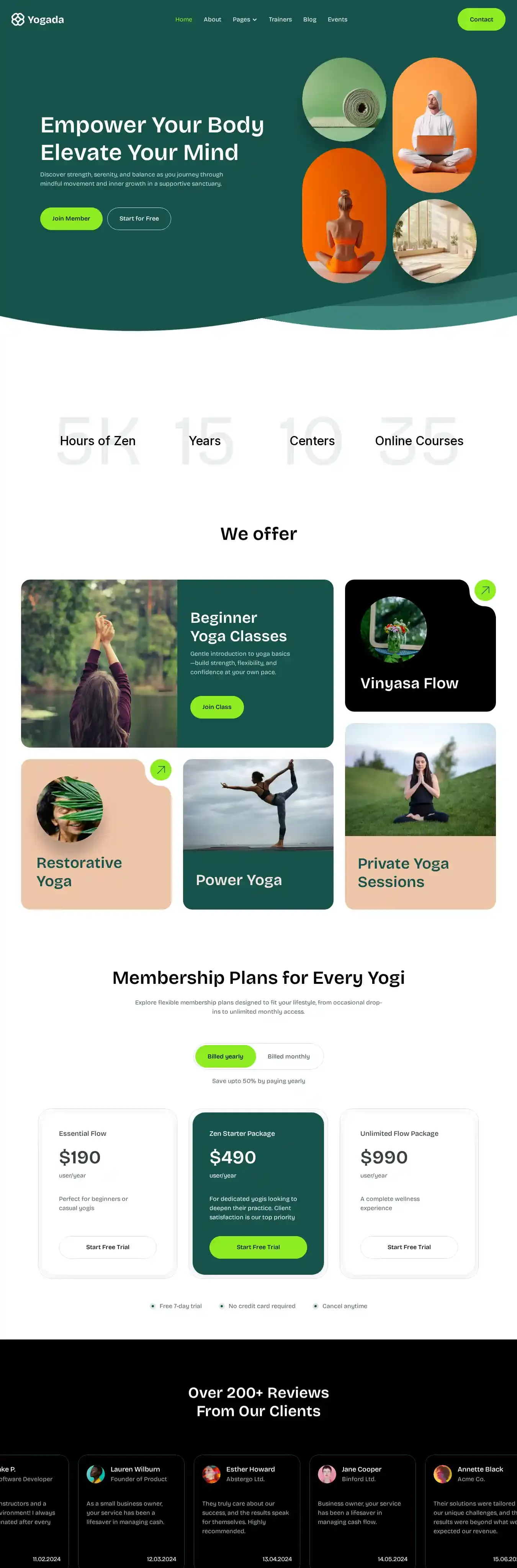 Yogada home page on desktop