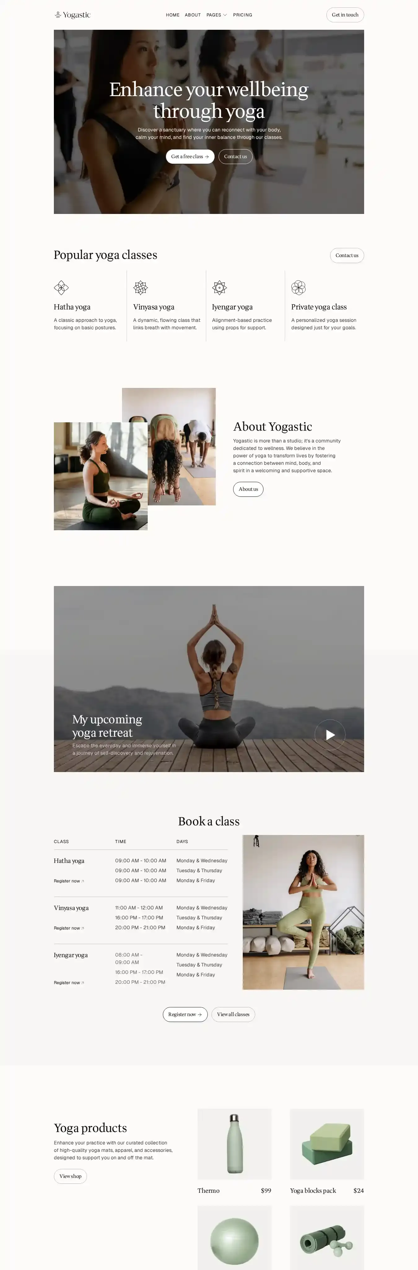 Yogastic home page on desktop