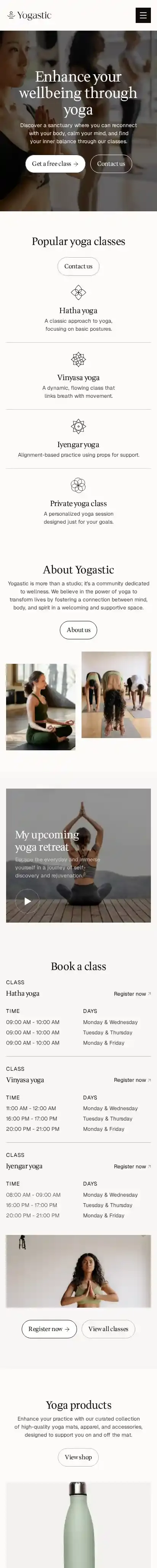 Yogastic home page on mobile