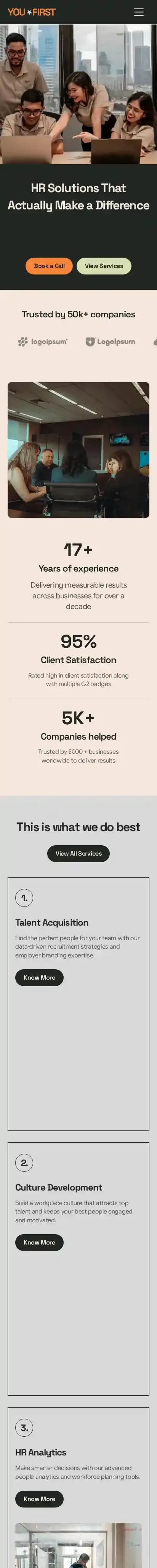 YouFirst home page on mobile