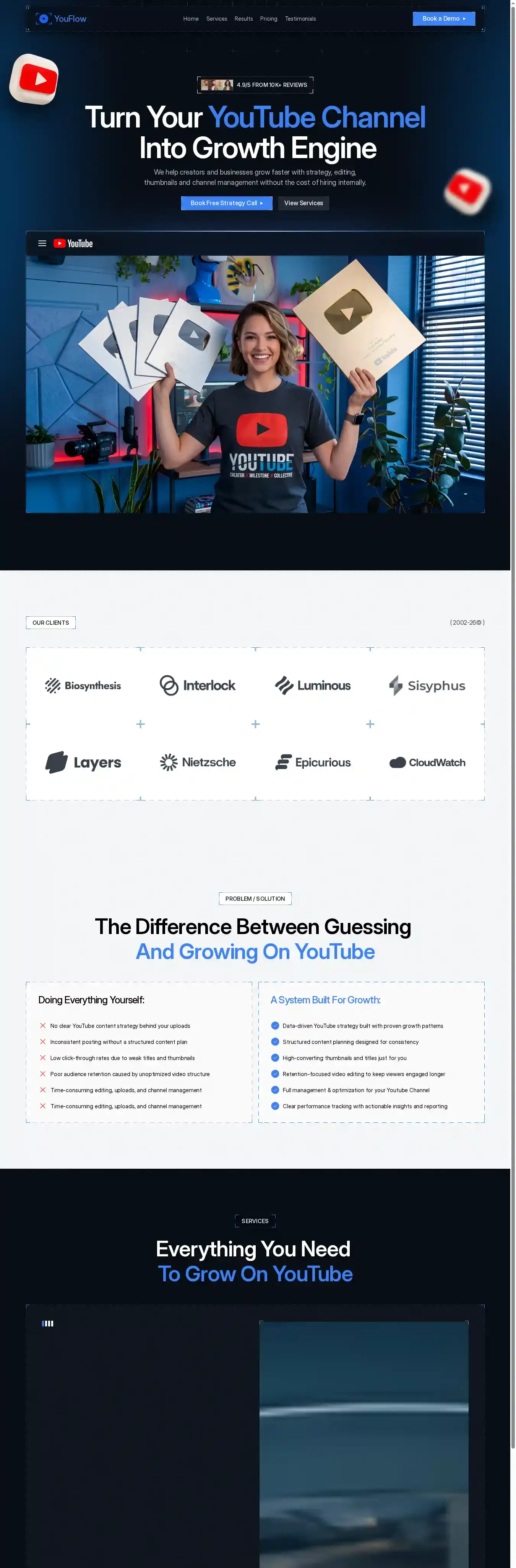 Youflow home page on desktop