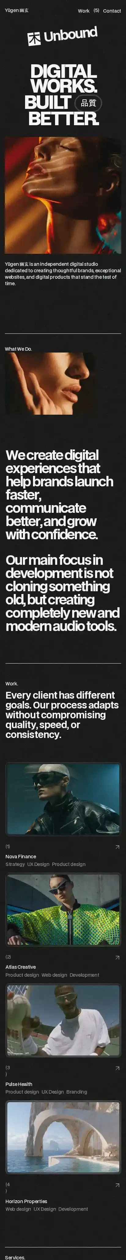 Yugen 7 home page on mobile