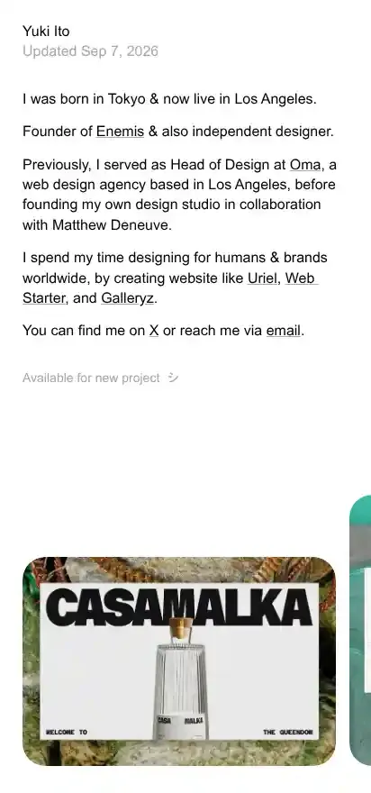 Yuki Ito home page on mobile