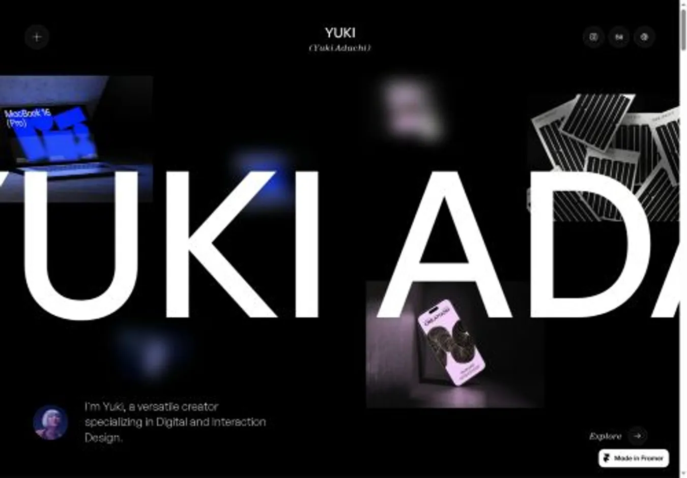 Yuki home page on desktop