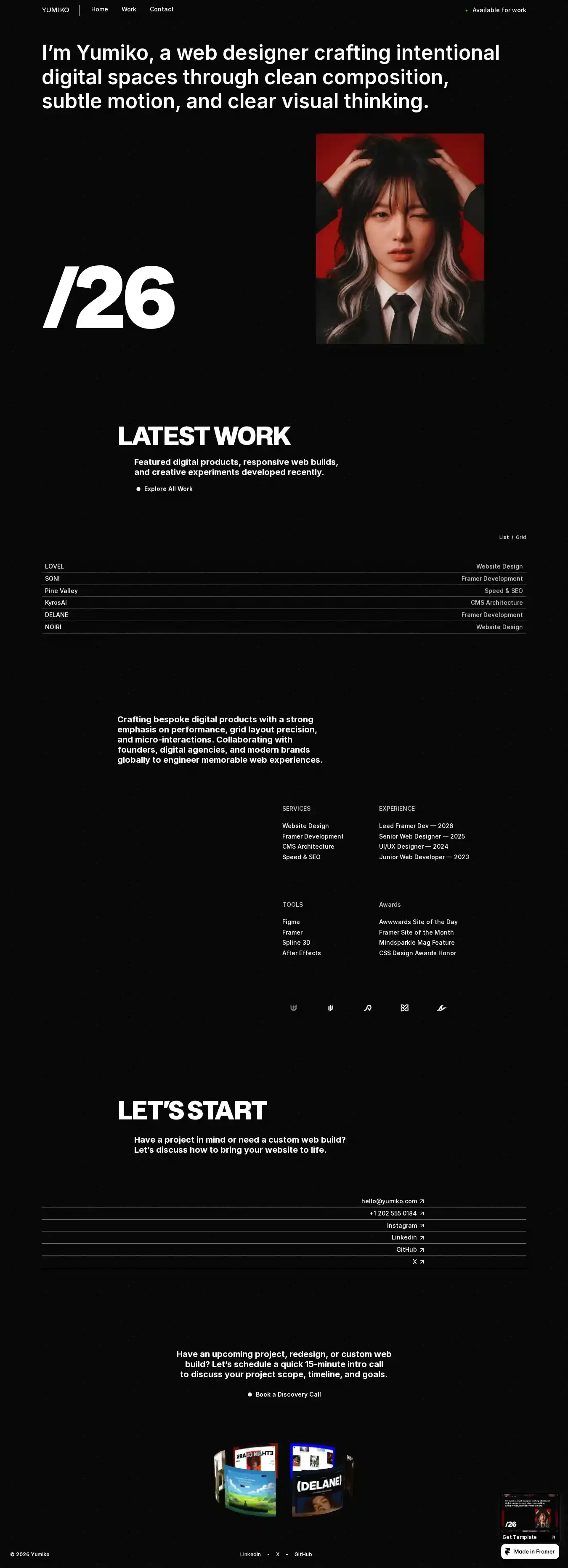 Yumiko home page on desktop