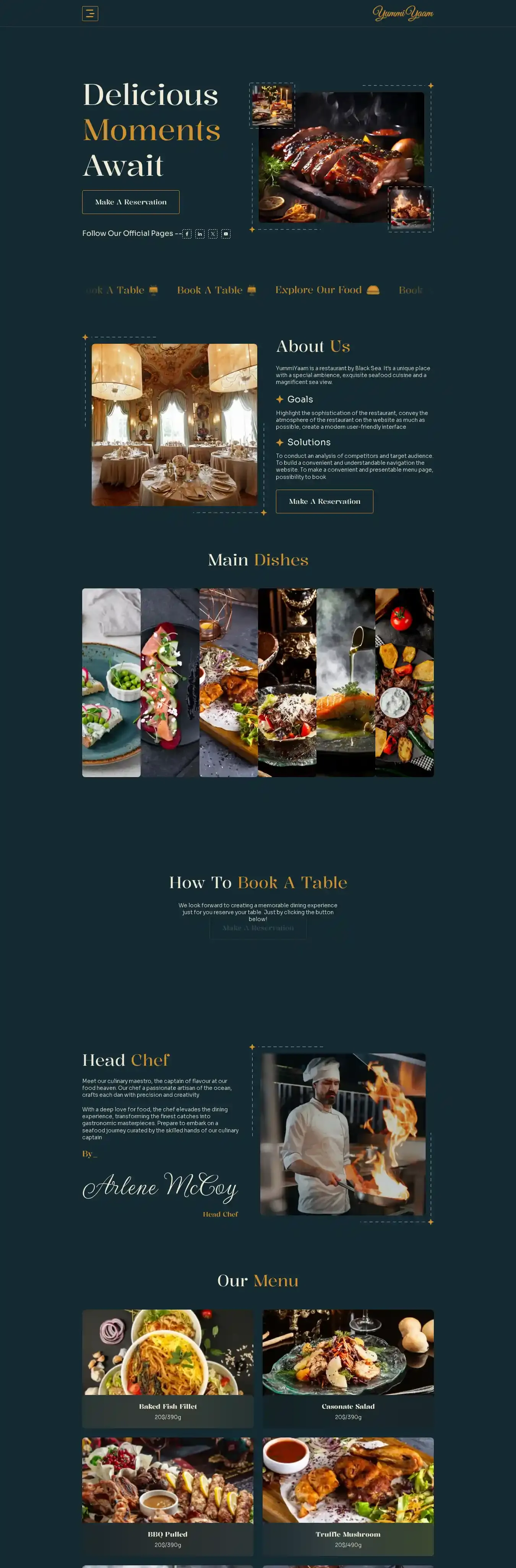 Yummi-Yaam home page on desktop