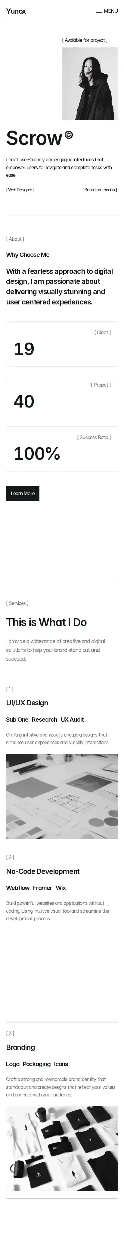 Yunox home page on mobile