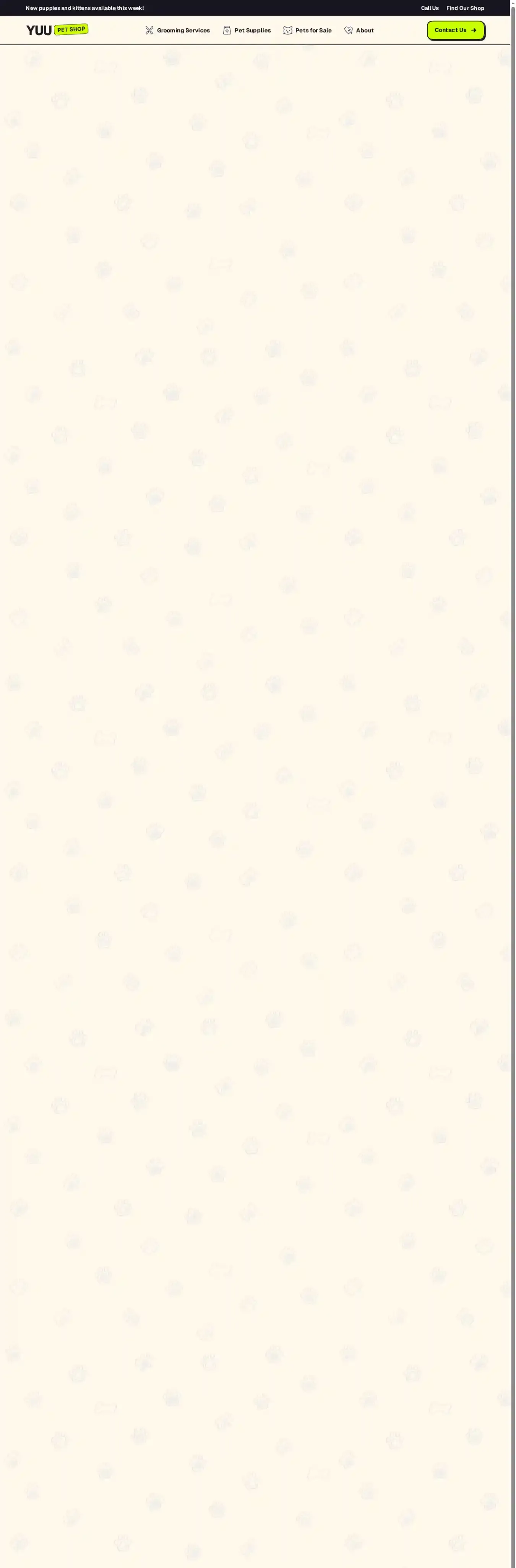 YUU Pet Shop home page on desktop