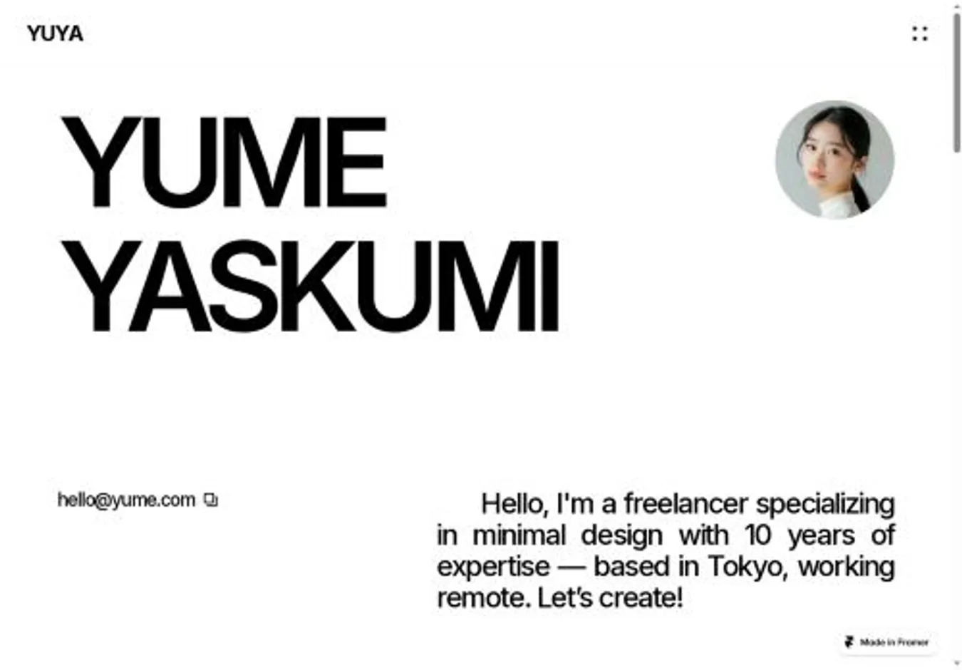 YUYA home page on desktop