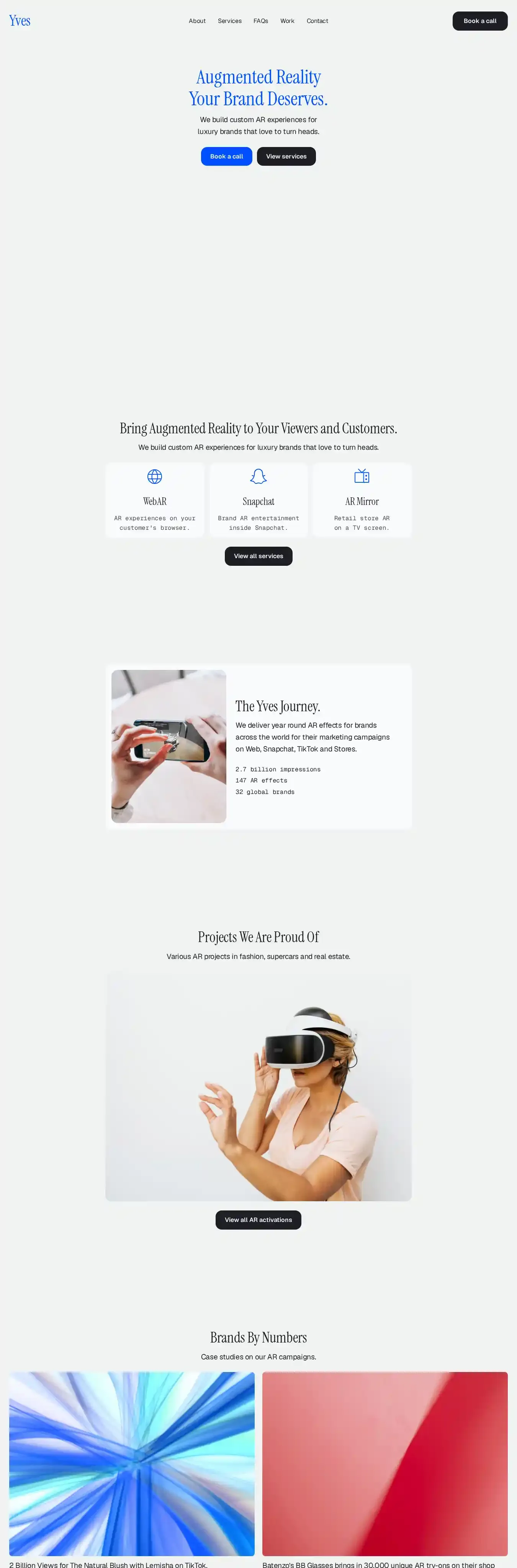 Yves - AR Studio home page on desktop