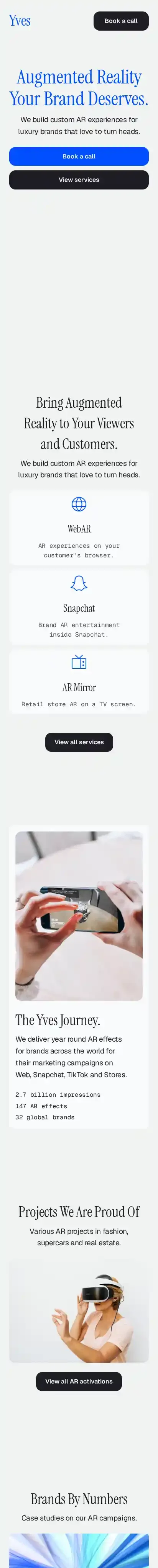 Yves - AR Studio home page on mobile
