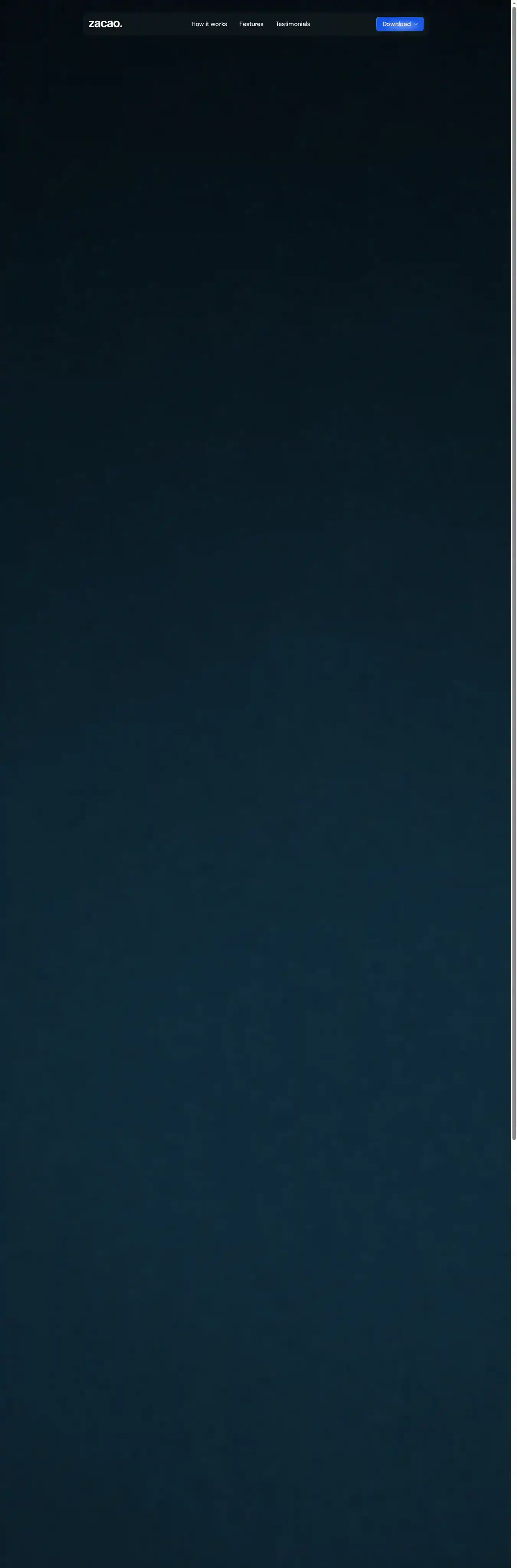 ZACAO home page on desktop