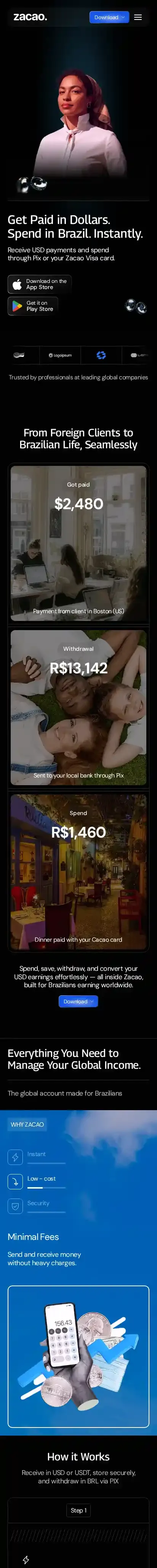 ZACAO home page on mobile