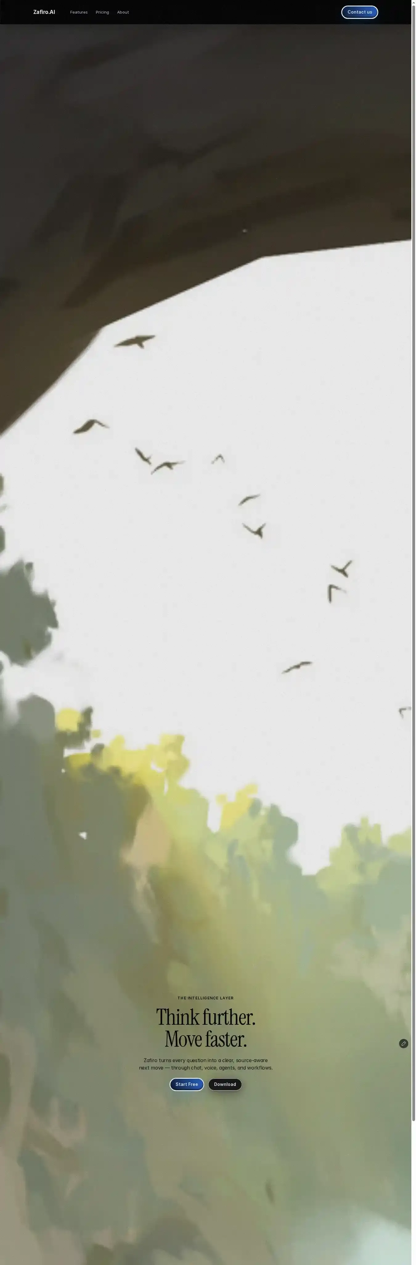 Zafiro home page on desktop